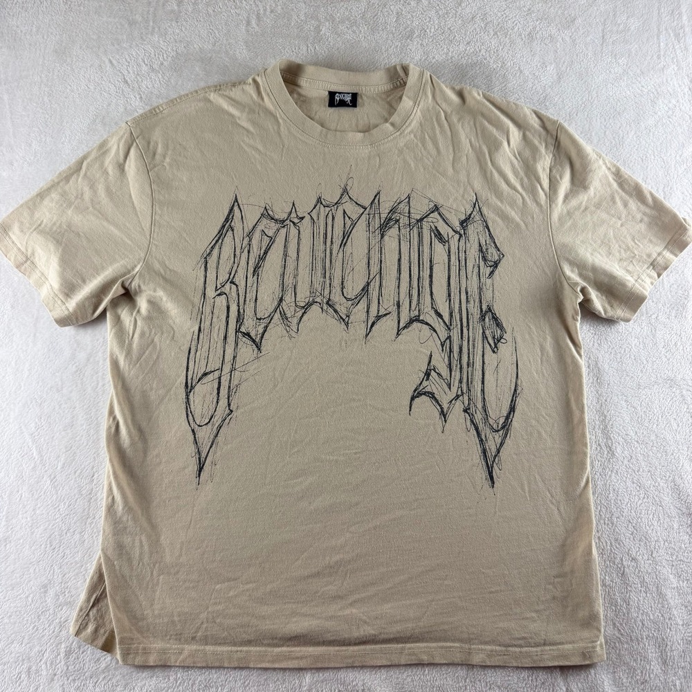 Revenge Graphic Tee Sketch Logo Red Braid Tan Mens XL Streetwear T-Shirt